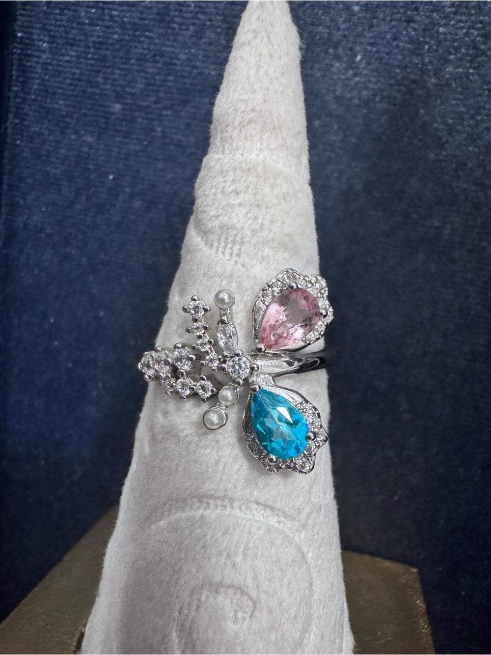 S925 pink topaz paraiba blue topaz butterfly ring size 6 sterling silver whimsy